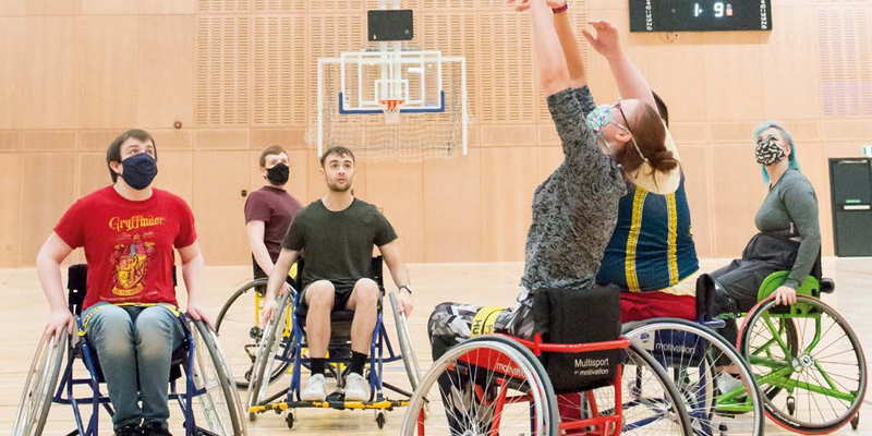 Students playing wheelchair basketball. Taken at the University of Hull by Mike Park.
